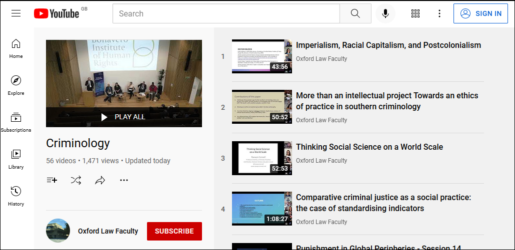 Criminology YouTube playlist