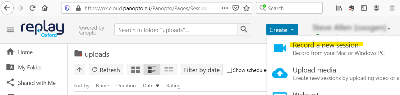 panopto start recording