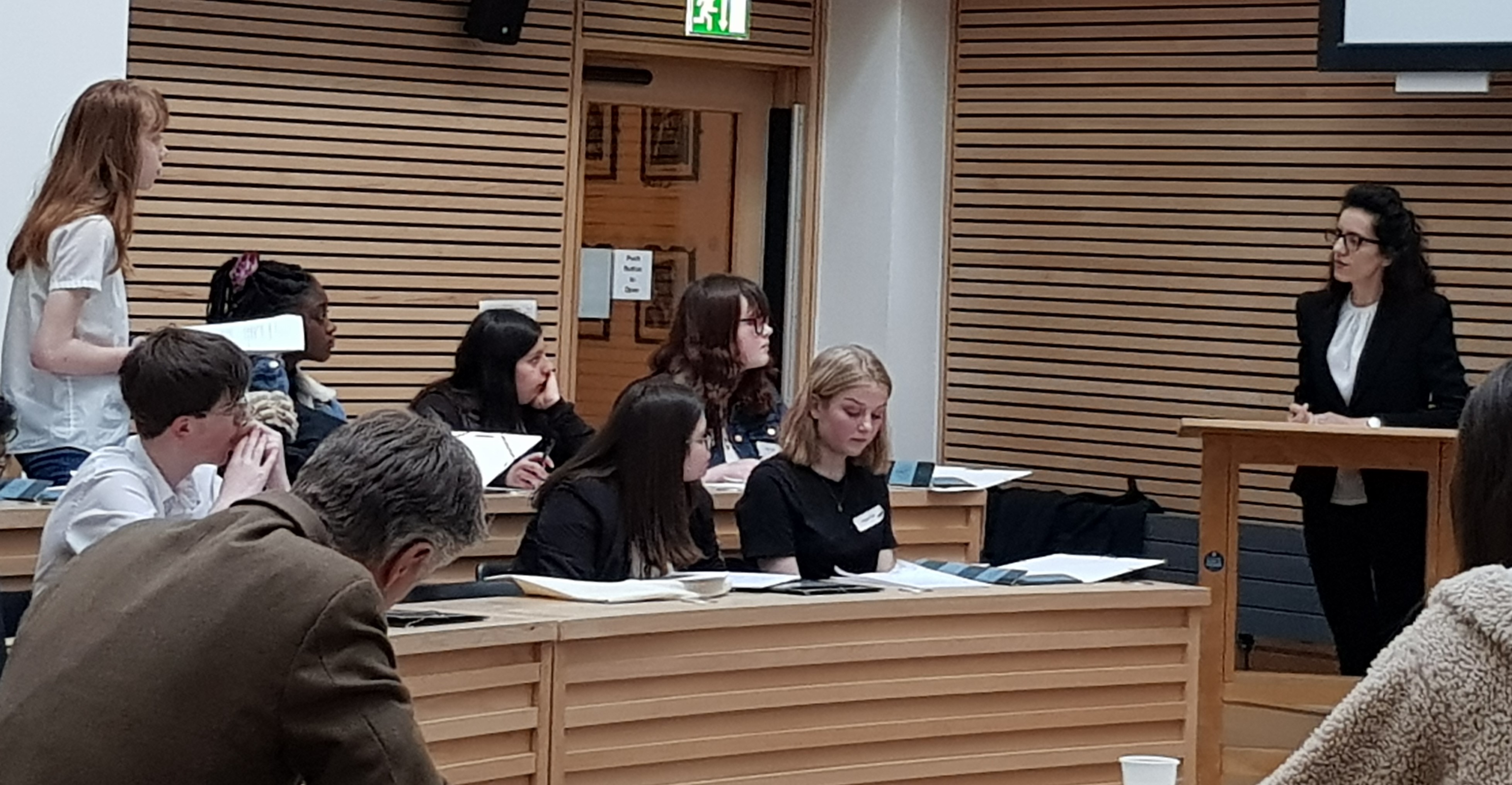 Mock Trial participant questioning a witness Mock Trial participant questioning a witness