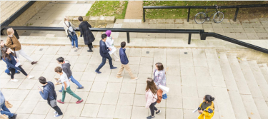 Students outside walking